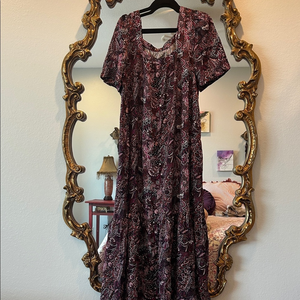 Maeve Paisley Tiered Maxi Dress in Deep Plum